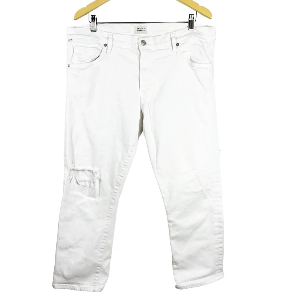 CITIZENS OF HUMANITY White Emerson Distressed White Denim Jeans Plus Size 32